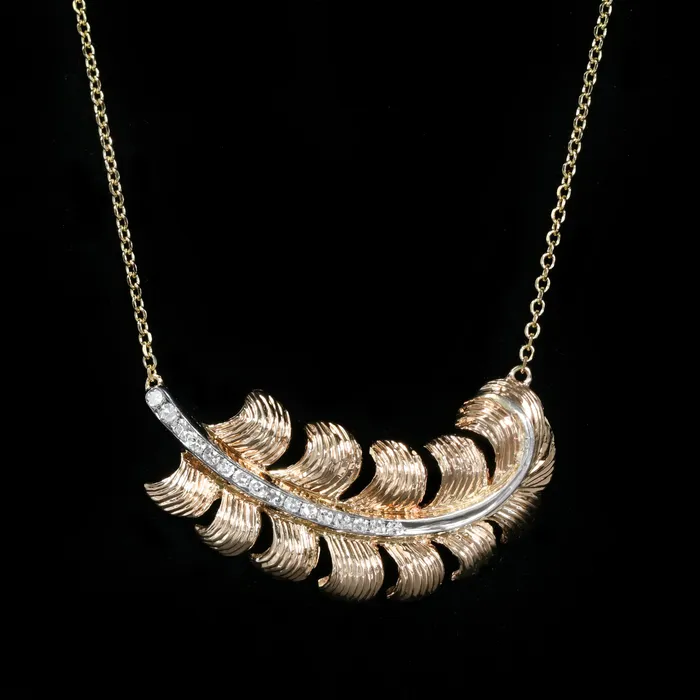 Necklaces OTC MidCentury 14K Yellow Gold Diamond Feather Necklace