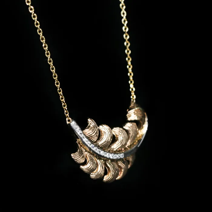 Necklaces OTC MidCentury 14K Yellow Gold Diamond Feather Necklace