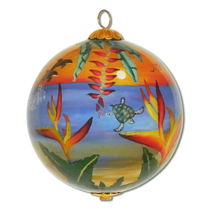 Necklaces PATCHOFSHADEINC Handpainted Hawaiian Heliconia Sunset Christmas Ornament