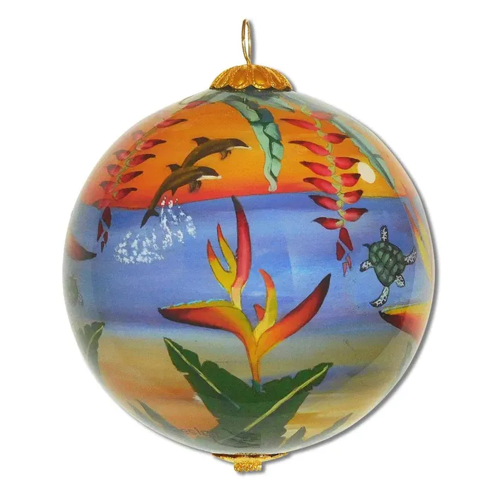 Necklaces PATCHOFSHADEINC Handpainted Hawaiian Heliconia Sunset Christmas Ornament