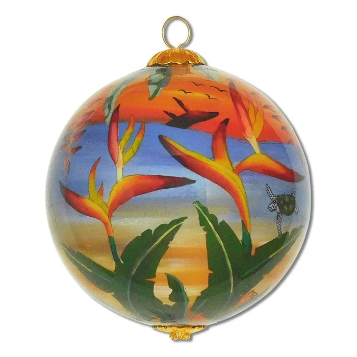 Necklaces PATCHOFSHADEINC Handpainted Hawaiian Heliconia Sunset Christmas Ornament