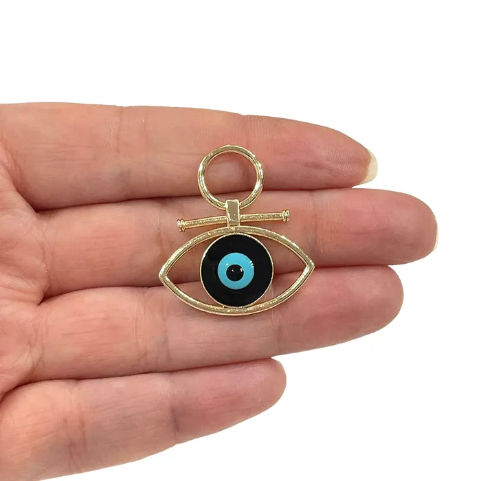 Necklaces Peppy Beads 24Kt Gold Plated Black Enamelled Eye Pendant