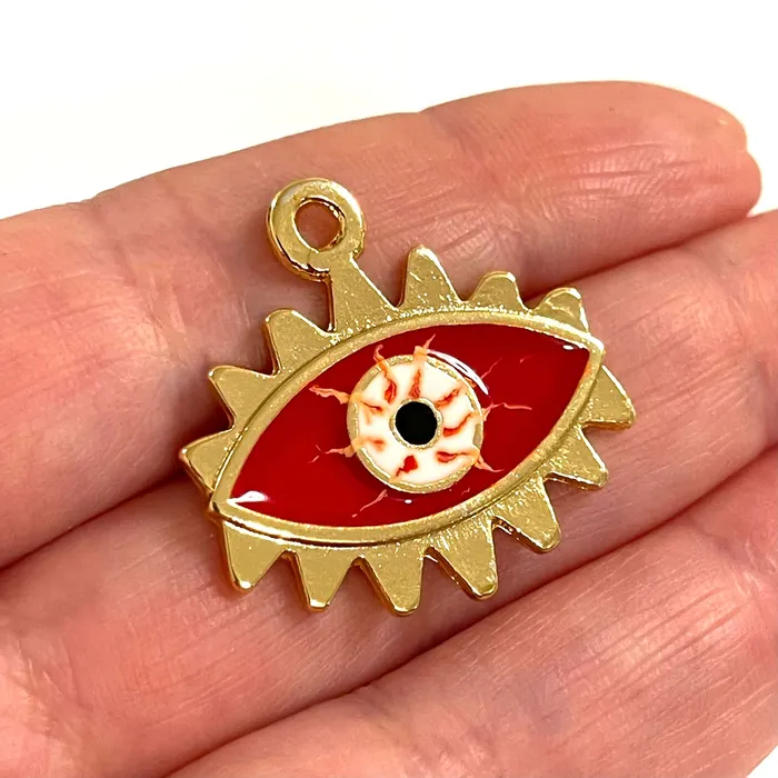 Necklaces Peppy Beads 24Kt Gold Plated Brass Enamelled Eye Pendant