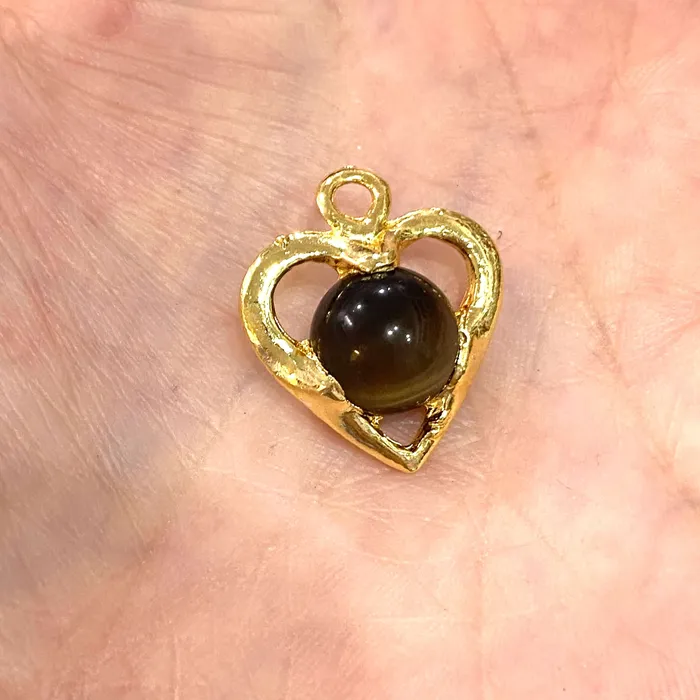 Necklaces Peppy Beads 24Kt Gold Plated Heart 10mm Cat Eye Stone Pendant