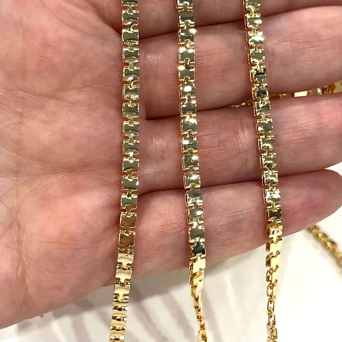 Necklaces Peppy Beads 24Kt Shiny Gold Plated 3mm Soldered Chain 33 Feet 1 Meter Necklaces Peppy Beads 24Kt Shiny Gold Plated 3mm Soldered Chain 33 Feet 1 Meter