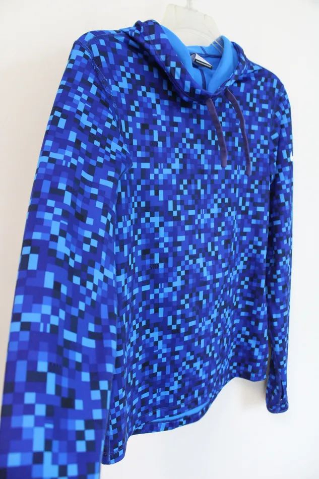 Nike Rings Nike Pro DriFit Blue Checkered Patterned Athletic Fleece Lined Hoodie S Nike Rings Nike Pro DriFit Blue Checkered Patterned Athletic Fleece Lined Hoodie S
