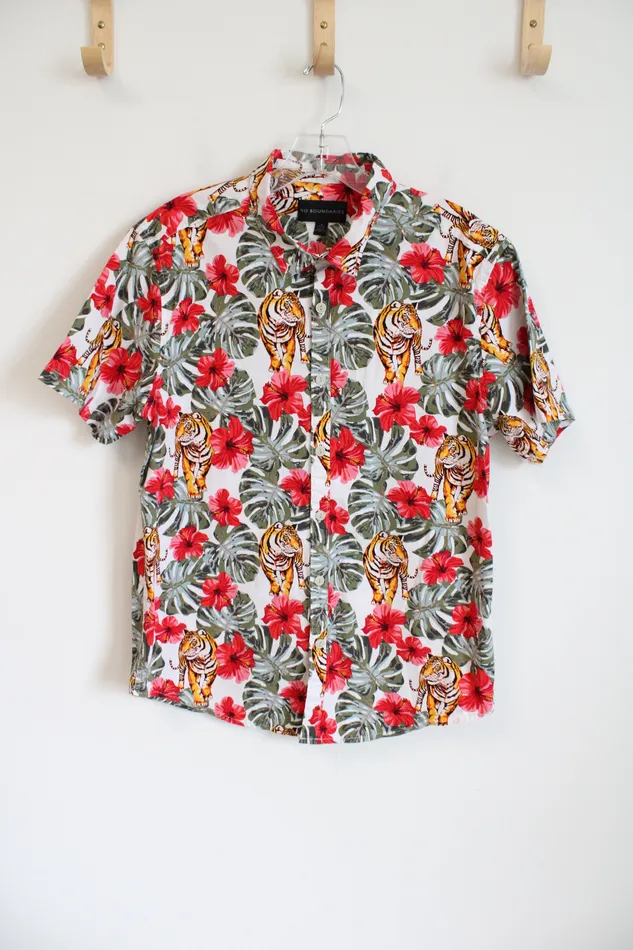 No Boundaries Tiger Monstera Hawaiian Print Shirt M No Boundaries Earrings