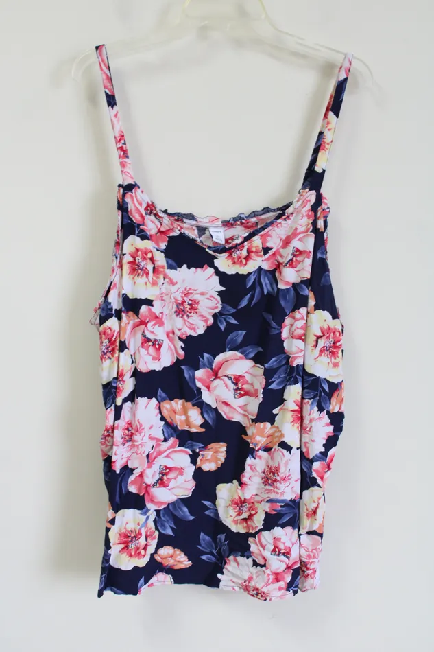 Old Navy Old Navy Blue Floral Rayon Tank 4X Rings