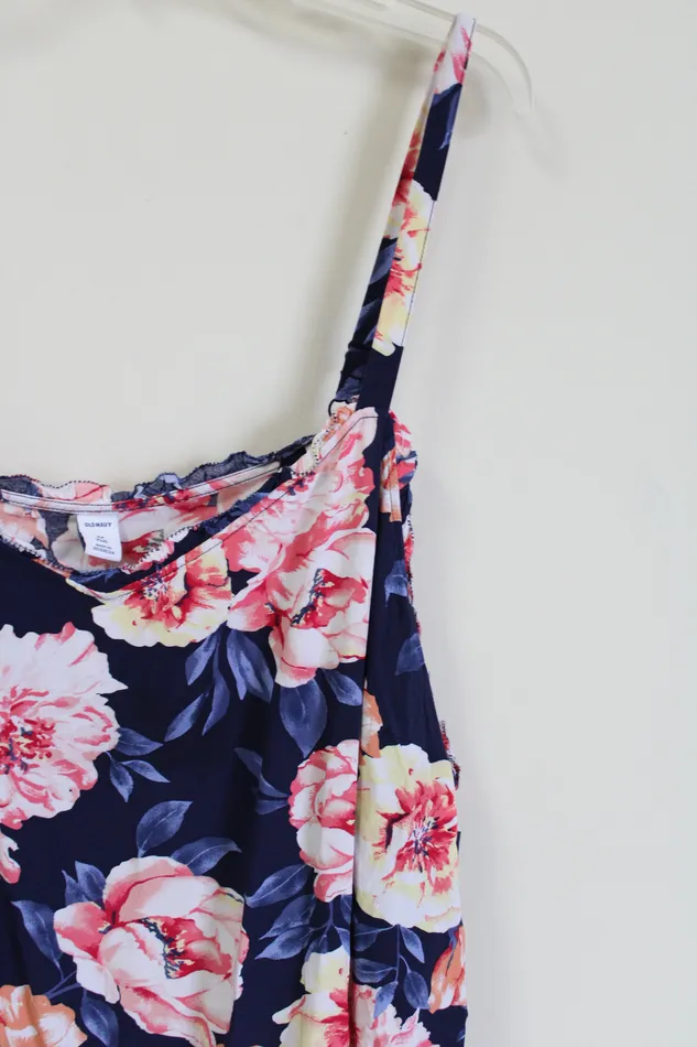 Old Navy Old Navy Blue Floral Rayon Tank 4X Rings