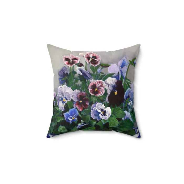 Pansies Floral Pillow Spun Polyester Square Throw Pillow with Insert Portraits by NC Rings