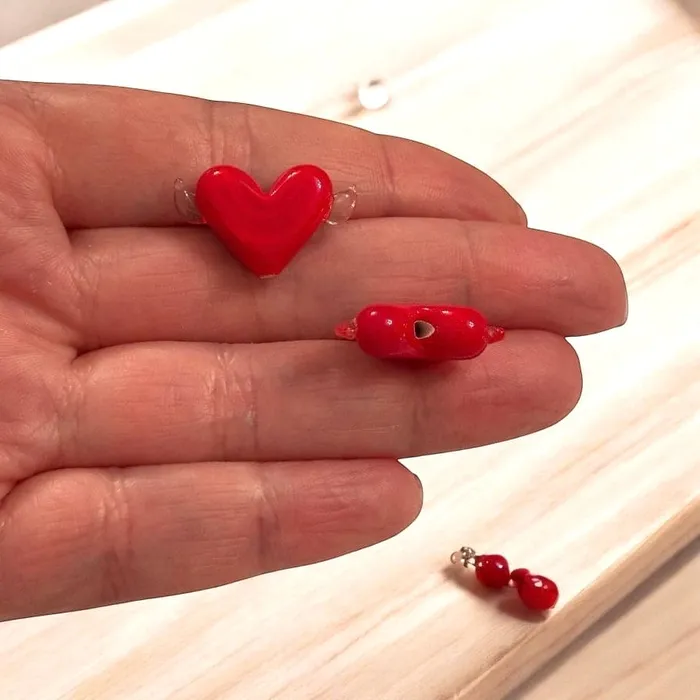 Peppy Beads Charm Necklaces Murano Glass Winged Heart Charm Handmade Red Lampwork Charm Peppy Beads Charm Necklaces Murano Glass Winged Heart Charm Handmade Red Lampwork Charm