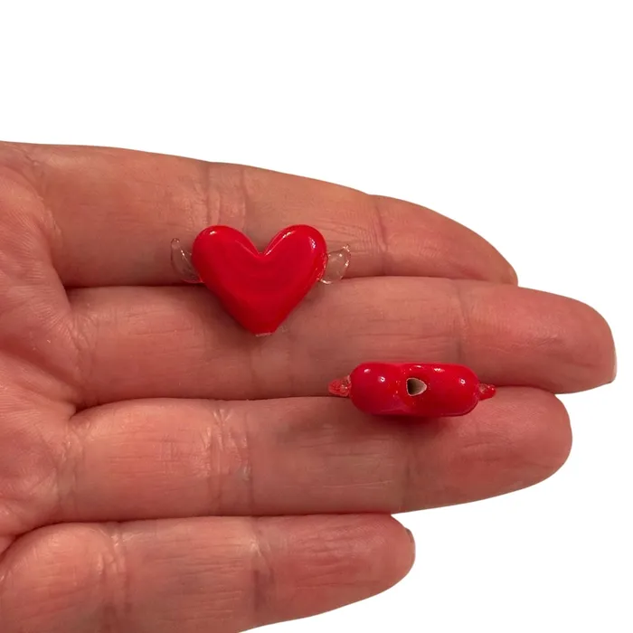 Peppy Beads Charm Necklaces Murano Glass Winged Heart Charm Handmade Red Lampwork Charm