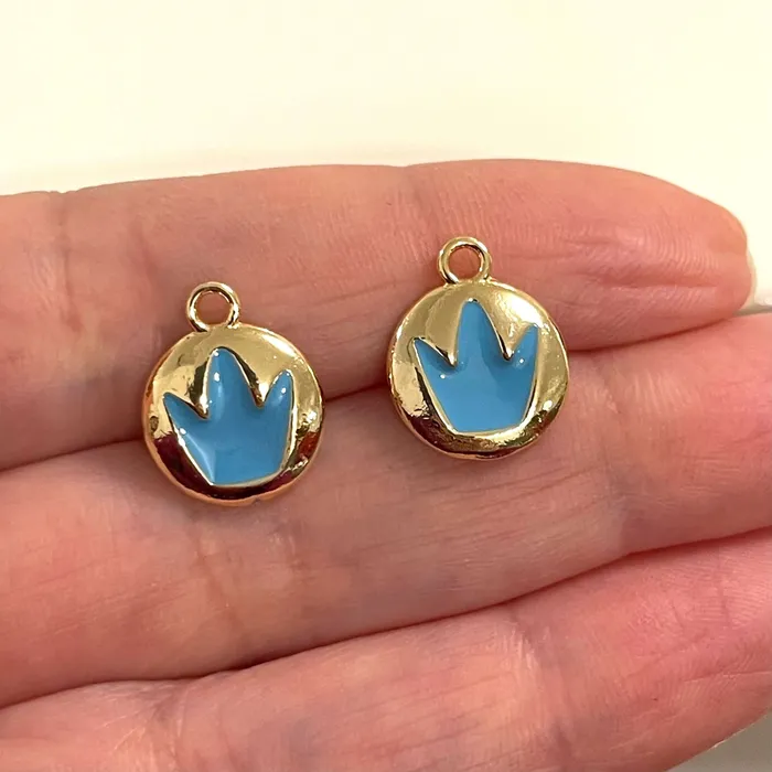 Peppy Beads Earrings 24Kt Gold Plated Brass Blue Enamelled Crown Charms 2 pcs in a pack Peppy Beads Earrings 24Kt Gold Plated Brass Blue Enamelled Crown Charms 2 pcs in a pack