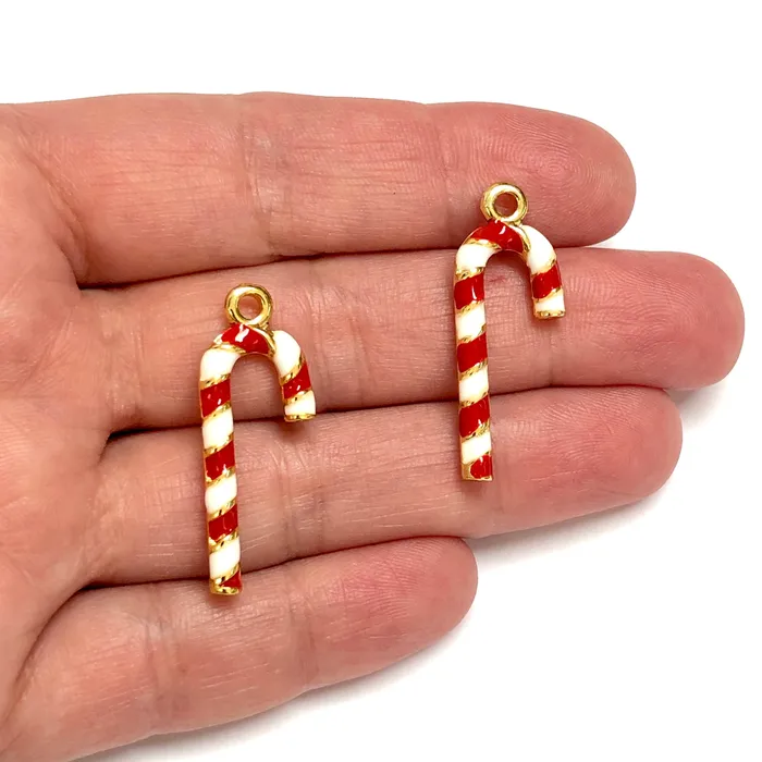 Peppy Beads Earrings 24Kt Gold Plated Christmas Candy Cane Charms 2 pcs in a pack Peppy Beads Earrings 24Kt Gold Plated Christmas Candy Cane Charms 2 pcs in a pack