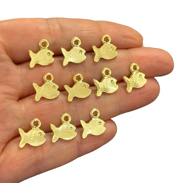Peppy Beads Earrings 24Kt Gold Plated Fish Charms 10pcs in a pack