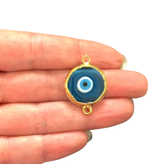 Peppy Beads Earrings 24Kt Gold Plated Hand Made Murano Glass Tp Blue Evil Eye Connector Charm Peppy Beads Earrings 24Kt Gold Plated Hand Made Murano Glass Tp Blue Evil Eye Connector Charm