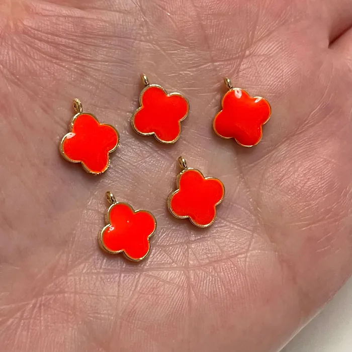 Peppy Beads Earrings 24Kt Gold Plated Neon Orange Enamelled Clover Charms 5 pcs in a Pack Peppy Beads Earrings 24Kt Gold Plated Neon Orange Enamelled Clover Charms 5 pcs in a Pack