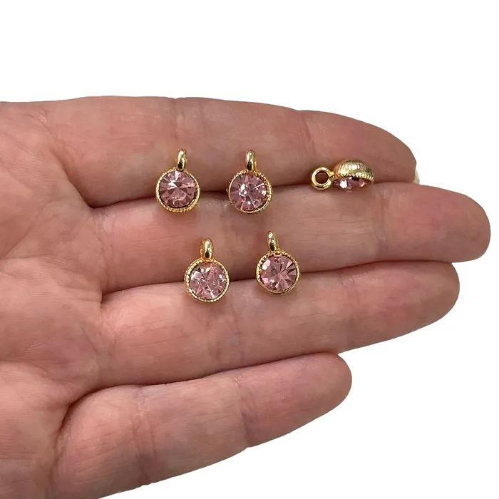 Peppy Beads Earrings 24Kt Gold Plated Pink Swarovski Charms 5 pcs in a pack