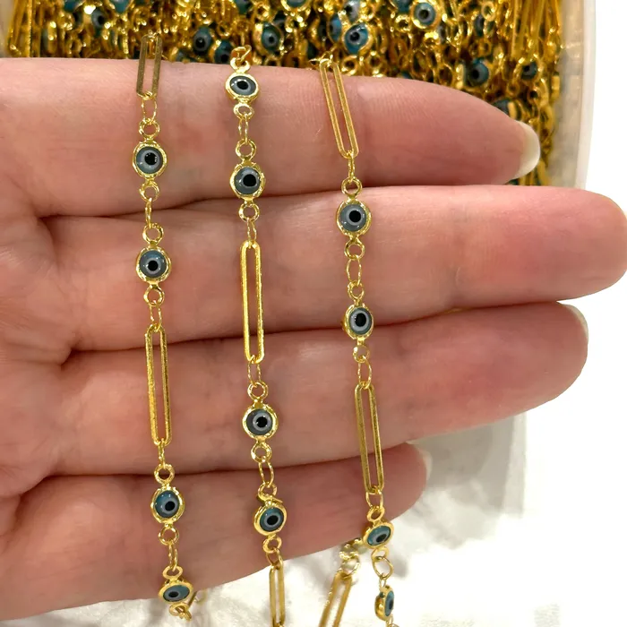 Peppy Beads Evil Eye Rosary Chain 24Kt Gold Plated Rosary Chain Necklaces