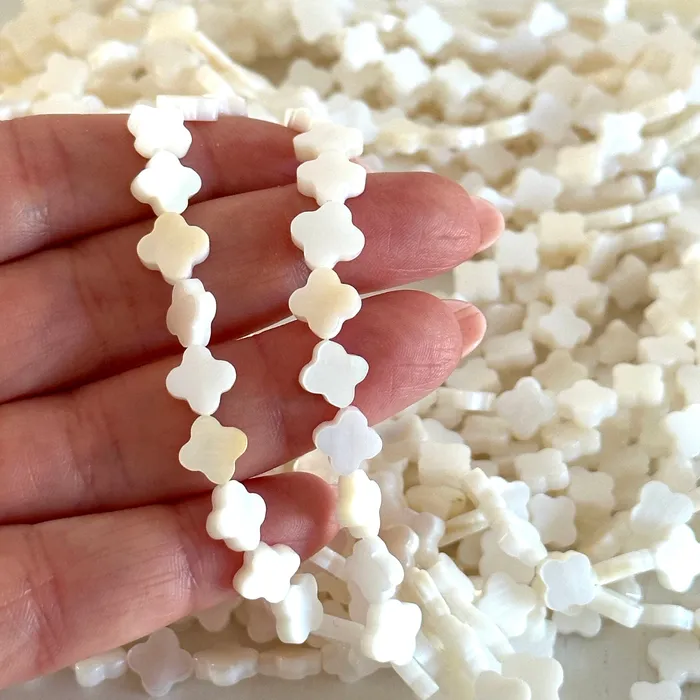 Peppy Beads Necklaces Mother Of Pearl Clover 8mm Beads Natural Mother of Pearl Clover 46 Beads Strand