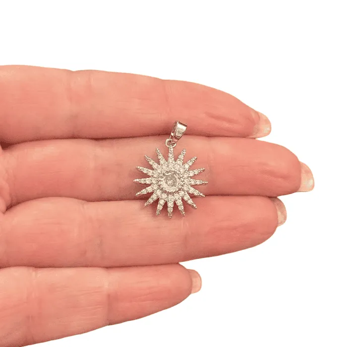 Peppy Beads Necklaces The Radiant Sunburst Pendant Waterproof Stainless Steel CZ Pendant With Attached Bail