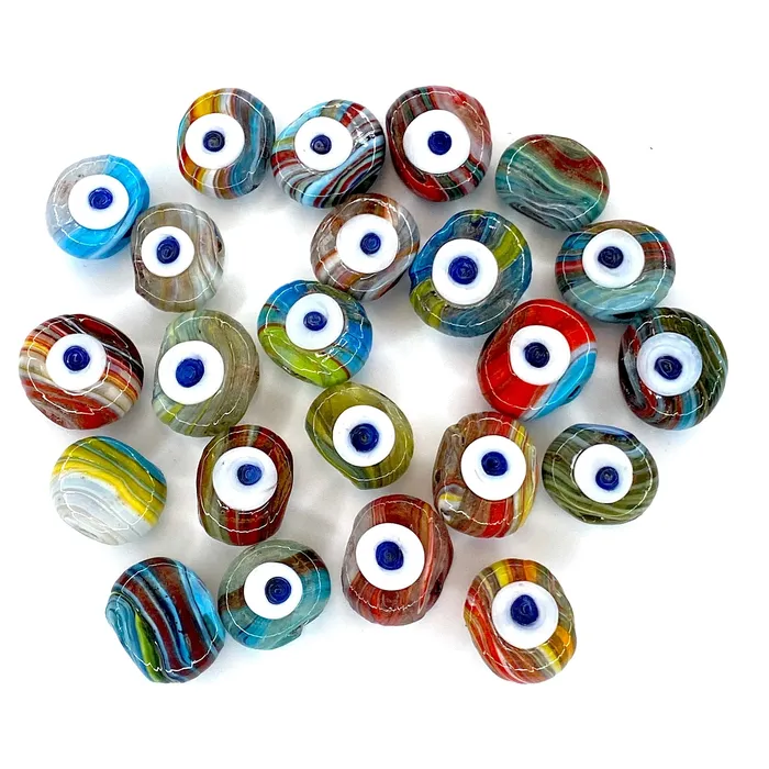 Peppy Beads Necklaces Traditional Turkish Artisan Handmade Glass Evil Eye Beads Large Hole Evil Eye Glass Beads Assorted 5 Beads per pack