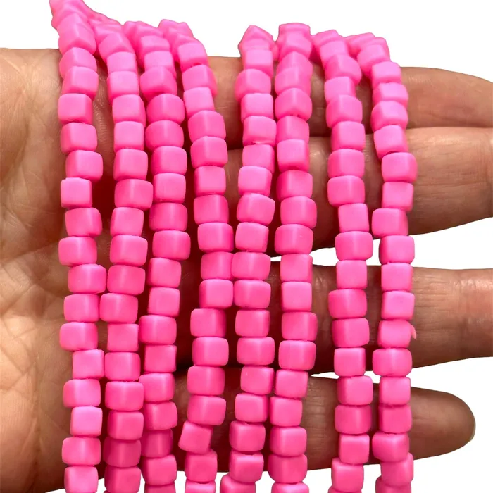 Peppy Beads Neon Pink Polymer Clay Cube 4mm Beads 4mm Polymer Clay Spacers Earrings