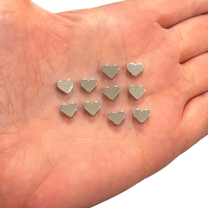 Peppy Beads Rhodium Plated Heart Spacer Charms Horizontal Hole Rhodium Heart Charms Necklaces