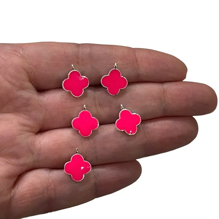 Peppy Beads Silver Plated Neon Pink Enamelled Clover Charms 5 pcs in a Pack Earrings Peppy Beads Silver Plated Neon Pink Enamelled Clover Charms 5 pcs in a Pack Earrings