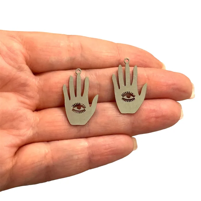 Peppy Beads Stainless Steel Hand With Third Eye Charms Laser Cut Hand Charms2 pcs in a pack Necklaces Peppy Beads Stainless Steel Hand With Third Eye Charms Laser Cut Hand Charms2 pcs in a pack Necklaces