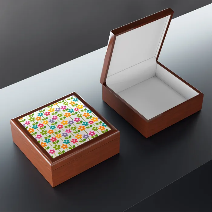 Portraits by NC Jewelry Box Keepsake Box Colorful Flowers Lacquer Box Earrings