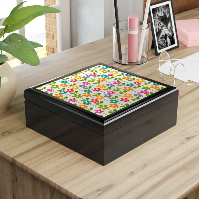 Portraits by NC Jewelry Box Keepsake Box Colorful Flowers Lacquer Box Earrings