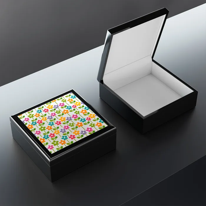 Portraits by NC Jewelry Box Keepsake Box Colorful Flowers Lacquer Box Earrings
