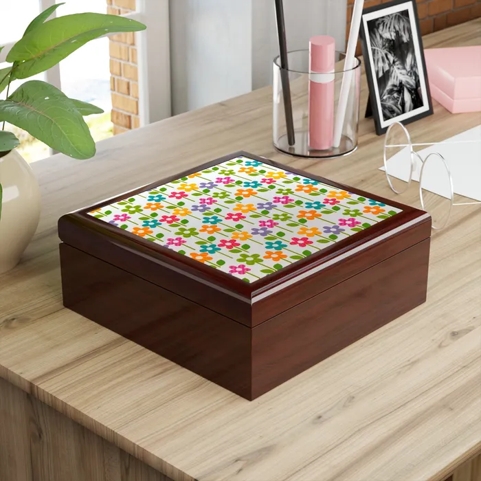 Portraits by NC Jewelry Box Keepsake Box Colorful Flowers Lacquer Box Earrings