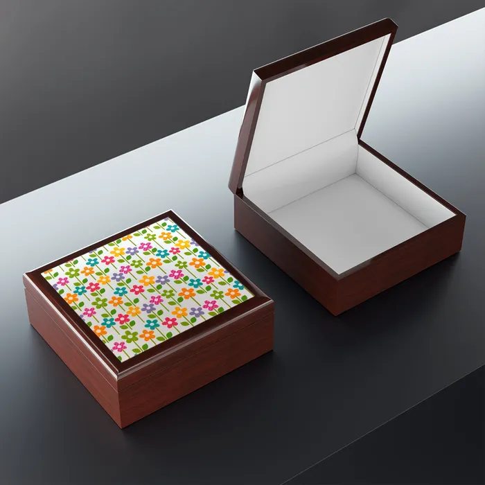 Portraits by NC Jewelry Box Keepsake Box Colorful Flowers Lacquer Box Earrings
