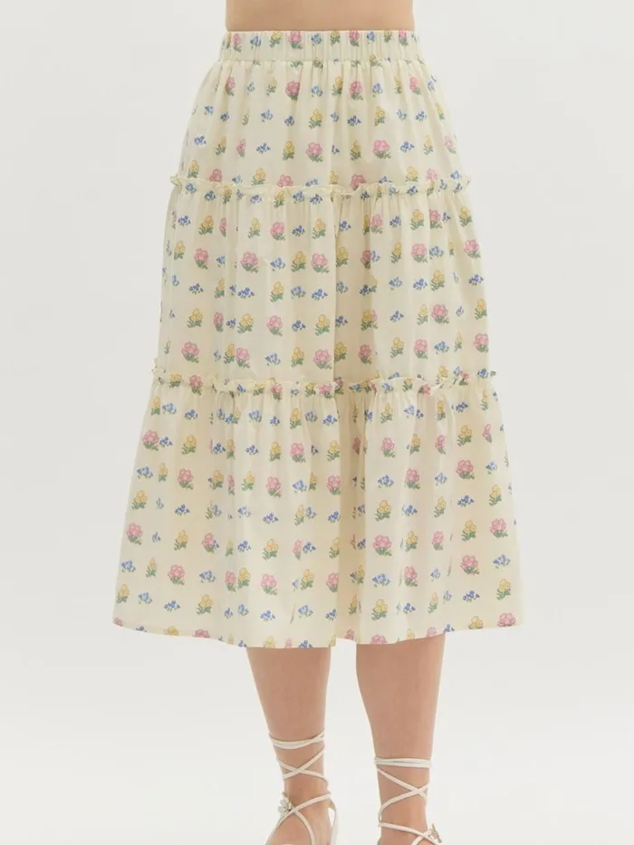 Prairie Fields Midi Skirt Entro Earrings