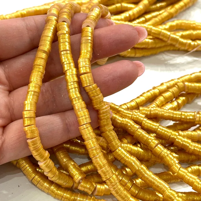 PreStyled Sets Peppy Beads Gold Metallic Heishi Beads Polymer clay 6x1MM Vinyl Beads