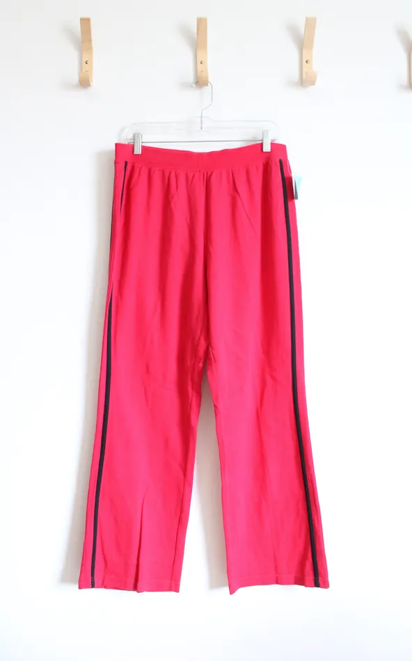 Rafaella NEW Rafaella Hot Pink Black Striped Track Pants L Rings
