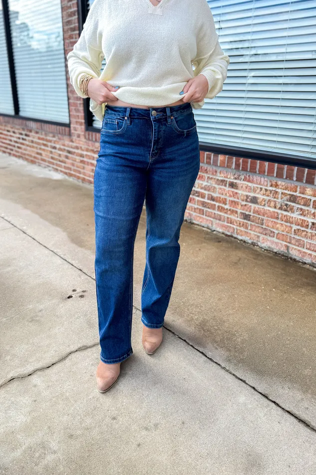 RFM Cameron Tummy Control High Rise Straight Leg Jeans RFM Earrings