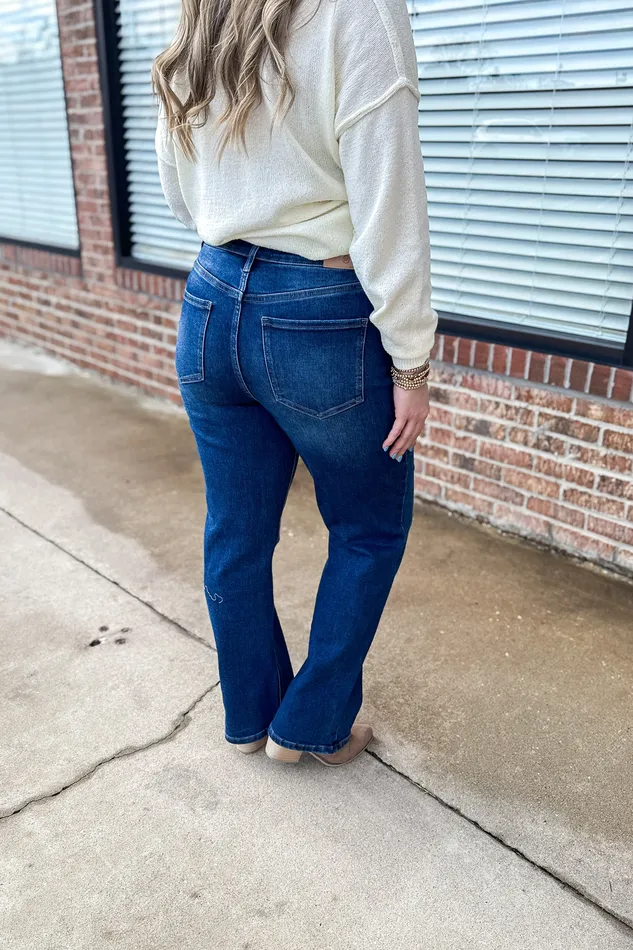 RFM Cameron Tummy Control High Rise Straight Leg Jeans RFM Earrings