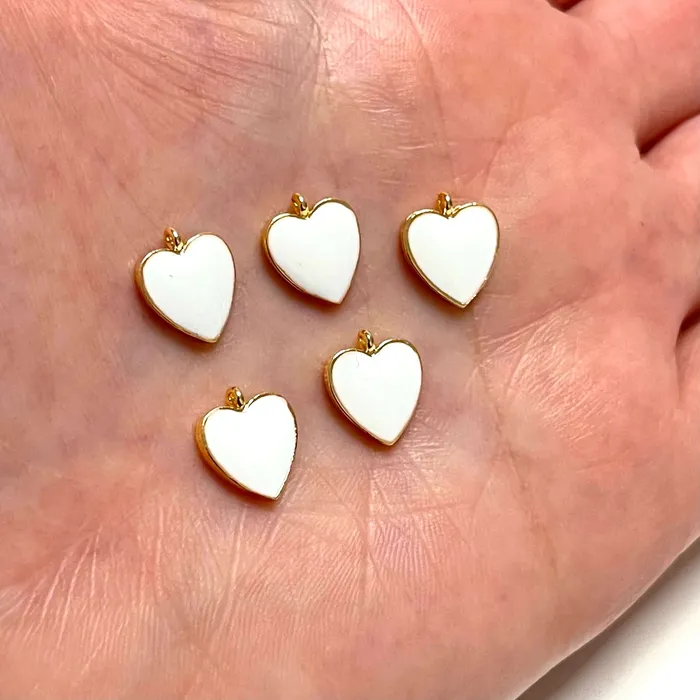 Rings 24Kt Gold Plated White Enamelled Heart Charms 5 pcs in a Pack Peppy Beads