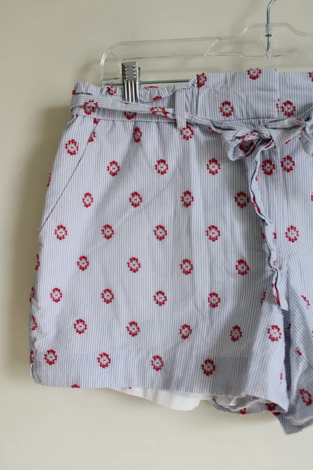 Rings Ann Taylor LOFT LOFT Blue Striped Red Embroidered Shorts M