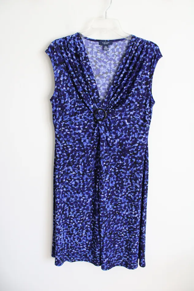 Rings Chaps Blue Patterned Dress L Chaps