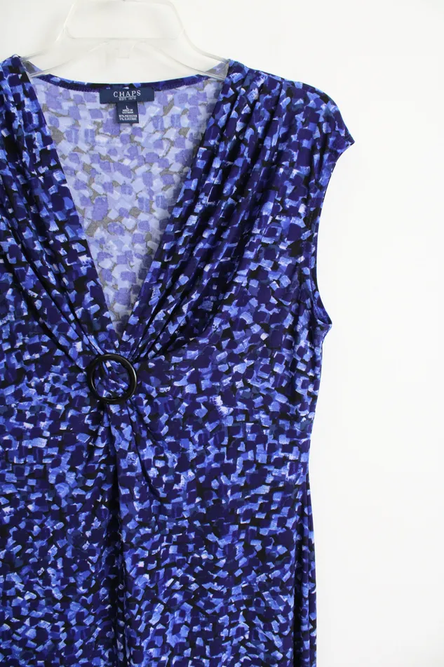 Rings Chaps Blue Patterned Dress L Chaps