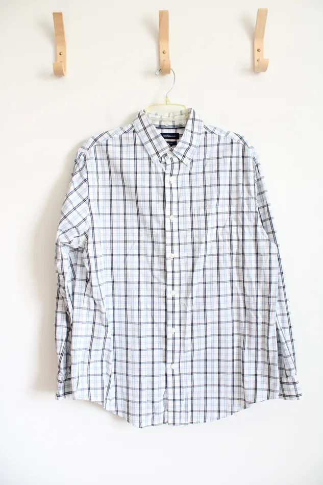Rings Croft Barrow Croft Barrow Stretch Blue White Plaid Long Sleeved Button Down Shirt L Rings Croft Barrow Croft Barrow Stretch Blue White Plaid Long Sleeved Button Down Shirt L