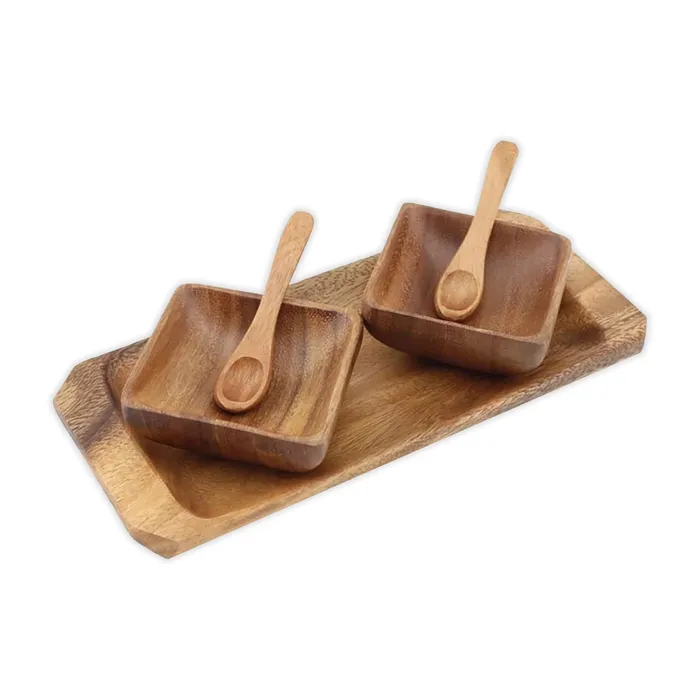 Rings ISLANDERGRP Acacia Wood Condiment Tray with Bowls Spoons 5Piece Set