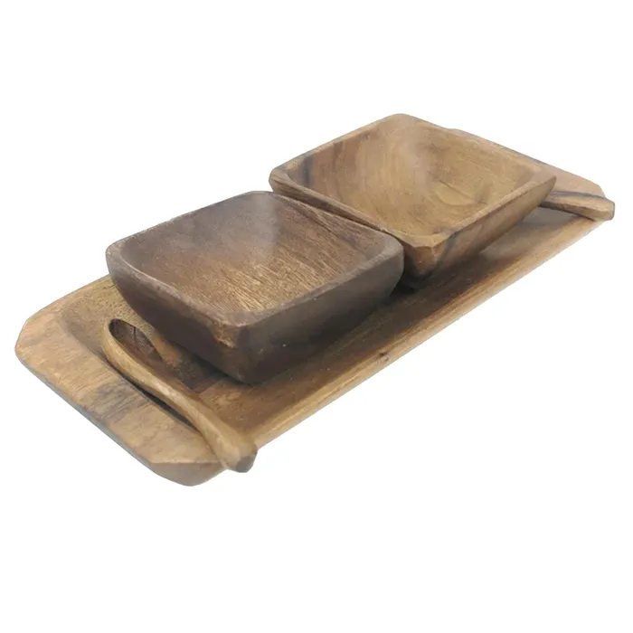 Rings ISLANDERGRP Acacia Wood Condiment Tray with Bowls Spoons 5Piece Set