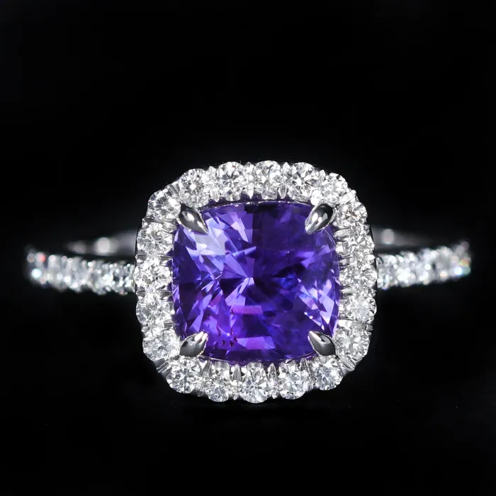 Rings JS Simmons Diamond Consultants 18K White Gold GIA 243 Carat Purple Sapphire and Diamond Ring