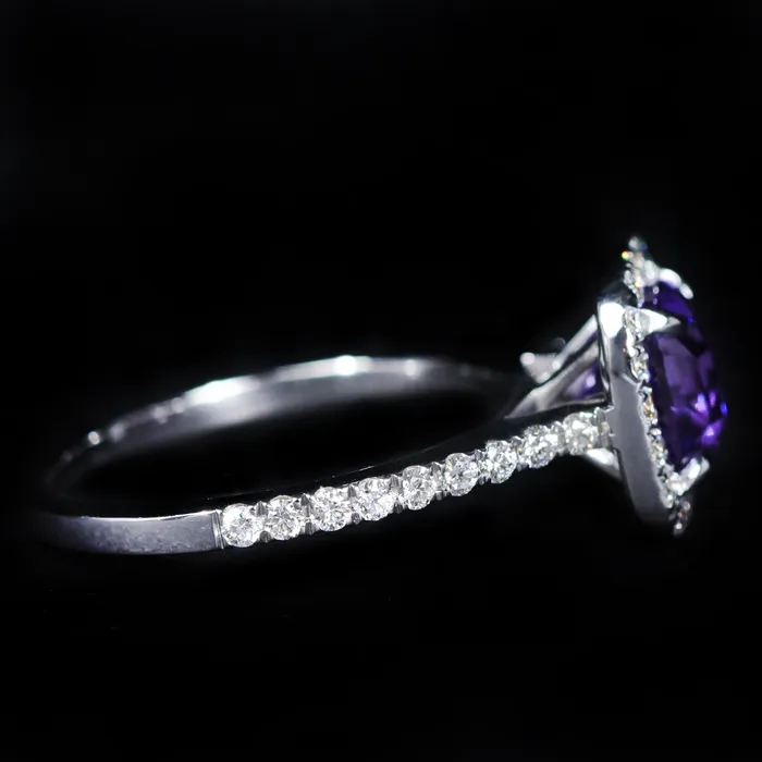 Rings JS Simmons Diamond Consultants 18K White Gold GIA 243 Carat Purple Sapphire and Diamond Ring