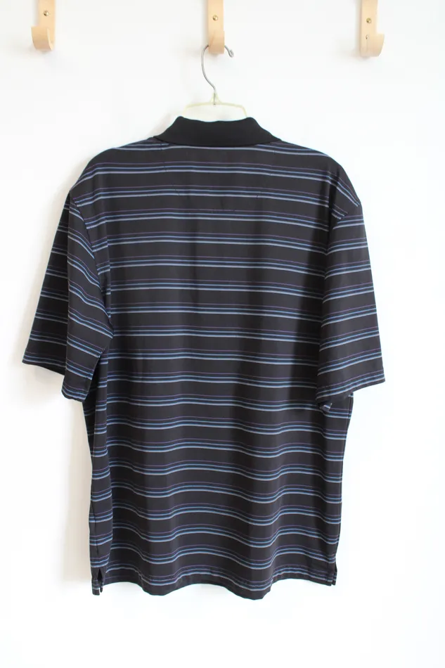 Rings Jubilee Thrift Blue Purple Striped Black Polo Shirt L